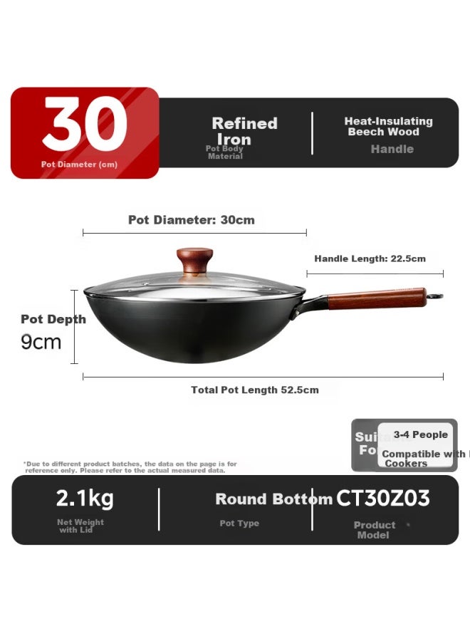 Midea Iron Wok Round Bottom Cast Iron Pan 0 Coating Non-stick Stir Fry Pan Rust-resistant Compatible With Gas And Induction Stoves - Image 1