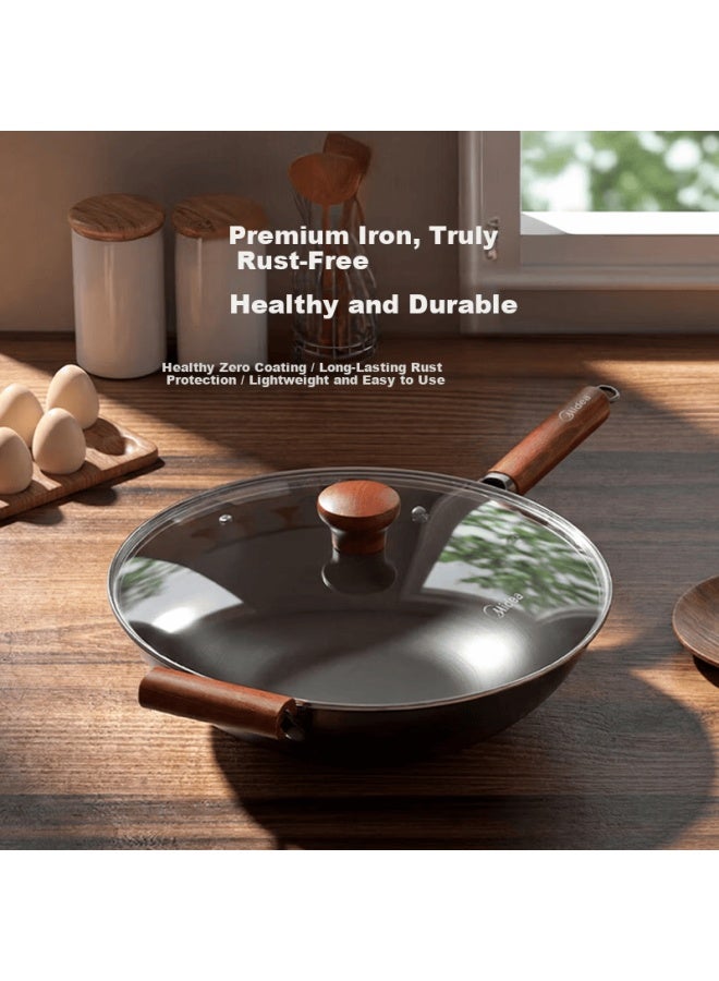 Midea Iron Wok Round Bottom Cast Iron Pan 0 Coating Non-stick Stir Fry Pan Rust-resistant Compatible With Gas And Induction Stoves - Image 2