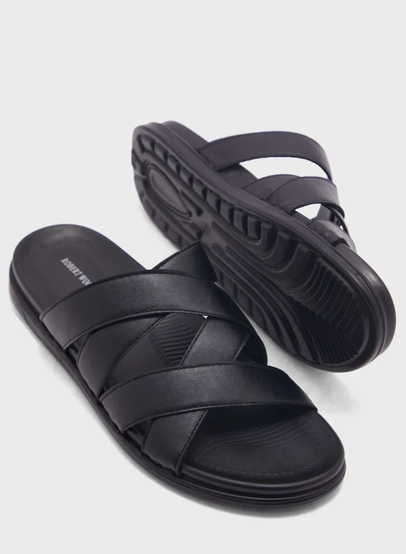 Robert Wood Black Comfort Footbed Strappy Sandals for Men | Best Price UAE