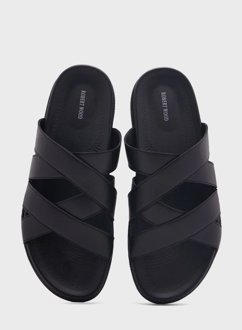 Robert Wood Black Comfort Footbed Strappy Sandals for Men | Best Price UAE