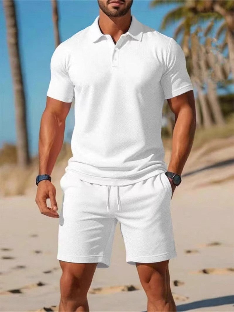 تيشيرت بولو بأكمام قصيرة وشورت رجالي صيفي رياضي كاجوال - Image 2