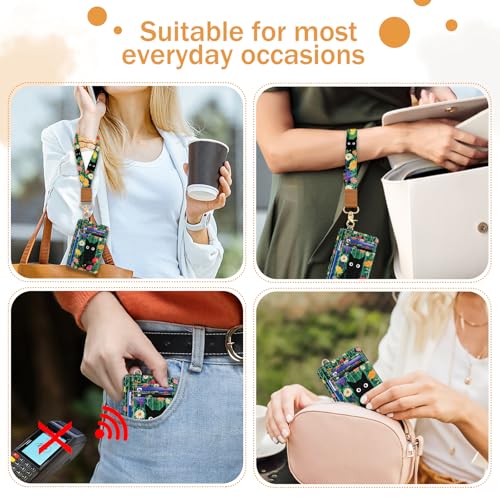 Yonlevres Cat Flower Credit Card Holder Slim Wallet, RFID Wallet Women Front Pocket Wristlet Lanyard, Small Card Holder Travel Funny Cute Thin ID Window PU Leather Case Organizer Gifts Girl - Image 3