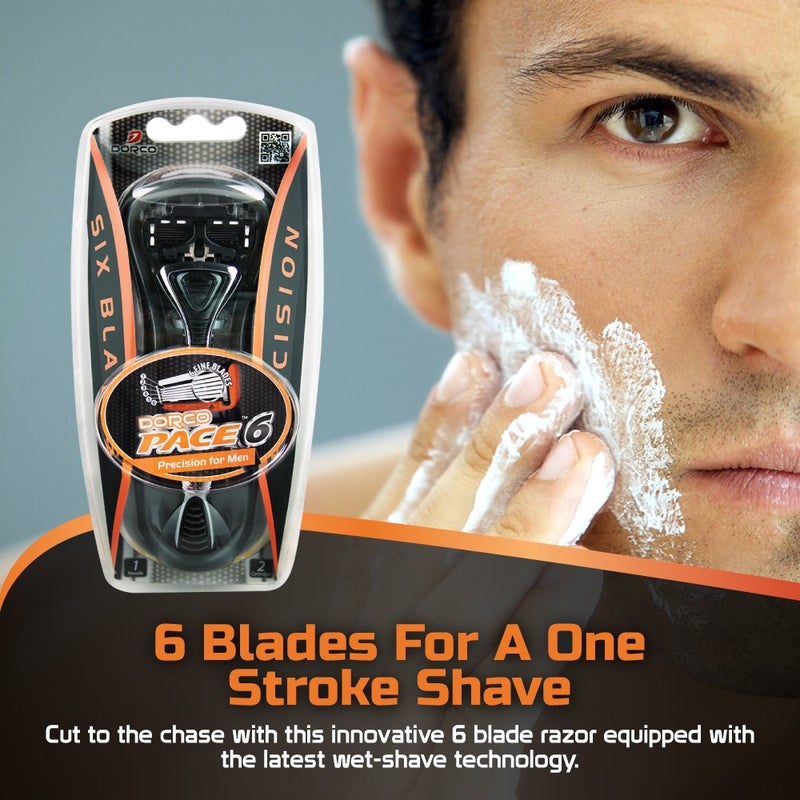 Dorco Pace 6 - Six Blade Razor Blade System - Value Pack (10 Pack + 1 Handle) - Image 4
