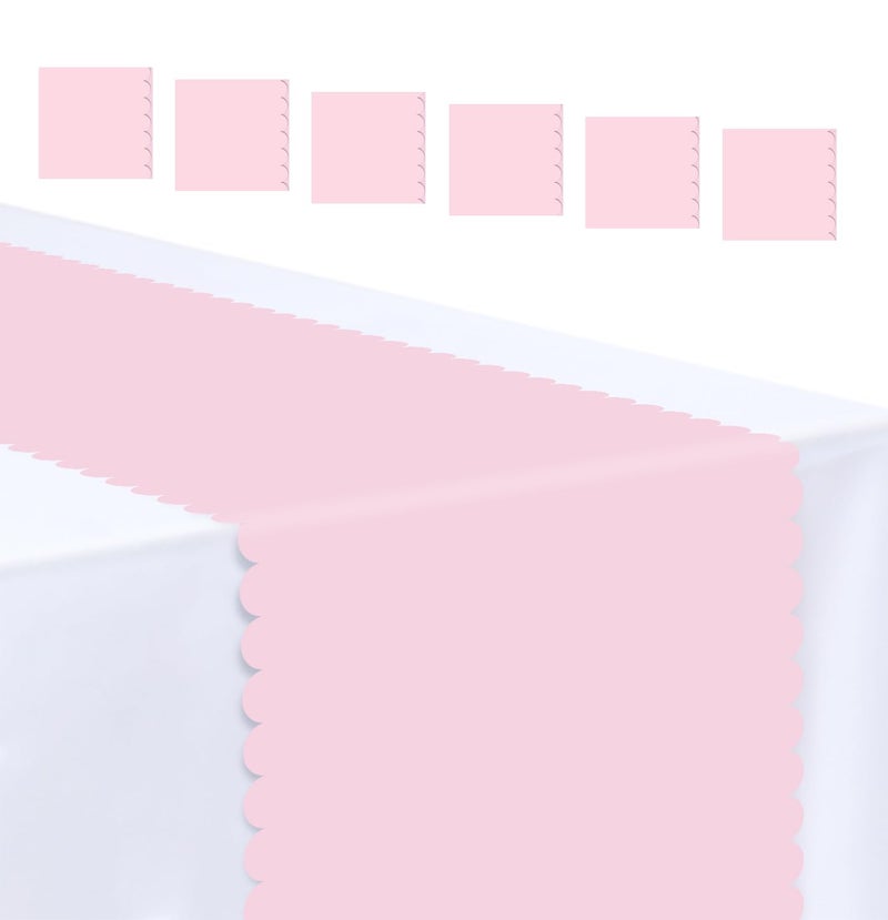 MUNILAIL 6 PCS Light Pink Scalloped Table Runner Plastic 14 x 108 Plastic Runners for Birthday Wedding Baby Shower Party Holiday Table Centerpiece Decorations Disposable Table Runner - Image 1