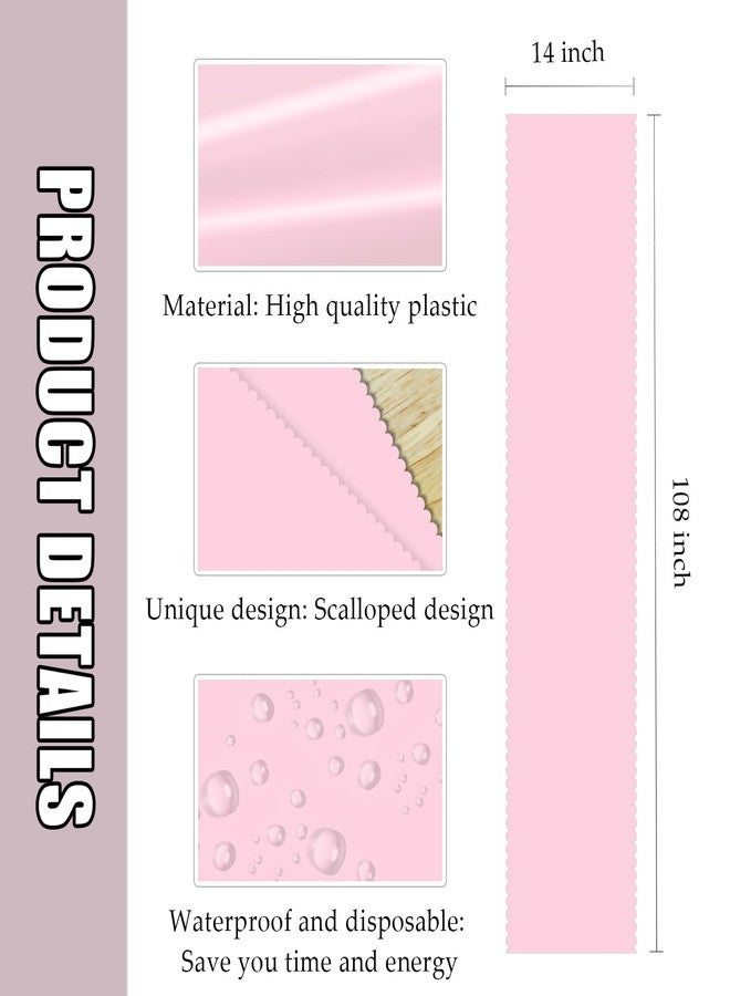 MUNILAIL 6 PCS Light Pink Scalloped Table Runner Plastic 14 x 108 Plastic Runners for Birthday Wedding Baby Shower Party Holiday Table Centerpiece Decorations Disposable Table Runner - Image 3