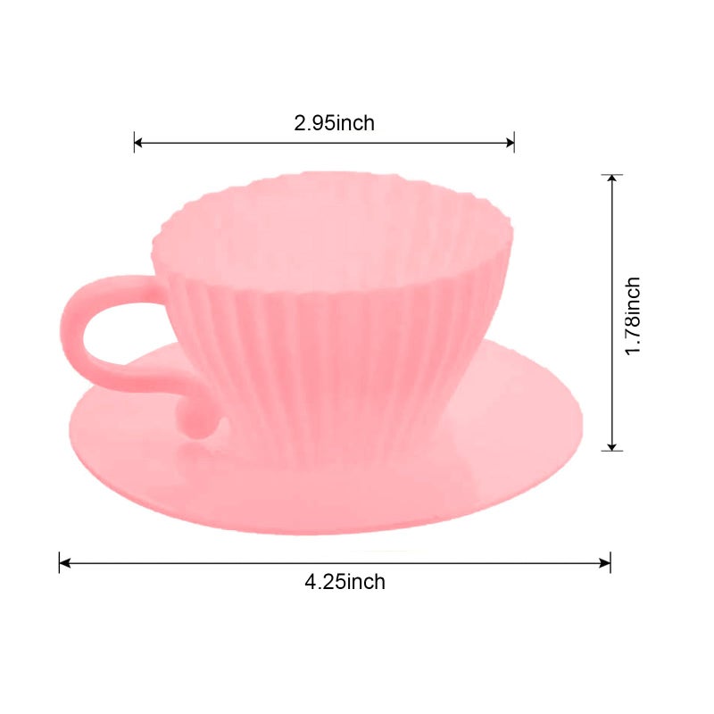 Qancesd Silicone Cupcake Liners, 16 Pcs Silicone Muffin Cups for Baking, Reusable Muffin Liners, Teacup Cupcake Baking Cups, 8 Cups & 8 Saucers, Pink - Image 2