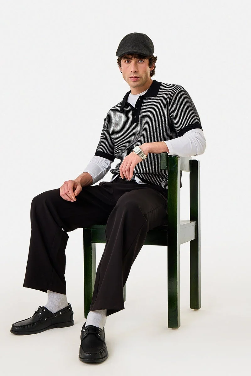 SNITCH Polo Cotton Blend Regular Fit Stripes T-Shirt