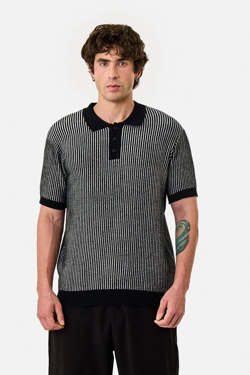 SNITCH Polo Cotton Blend Regular Fit Stripes T-Shirt