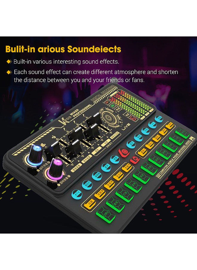 Multifunctional Live SK500 Sound Card and BM800 Suspension Microphone Kit Broadcasting Recording Condenser Microphone Set Intelligent Voice Changer Device Audio Mixer for Computers and Mobilephone