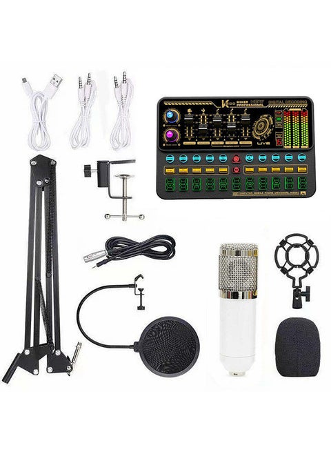 Multifunctional Live SK500 Sound Card and BM800 Suspension Microphone Kit Broadcasting Recording Condenser Microphone Set Intelligent Voice Changer Device Audio Mixer for Computers and Mobilephone