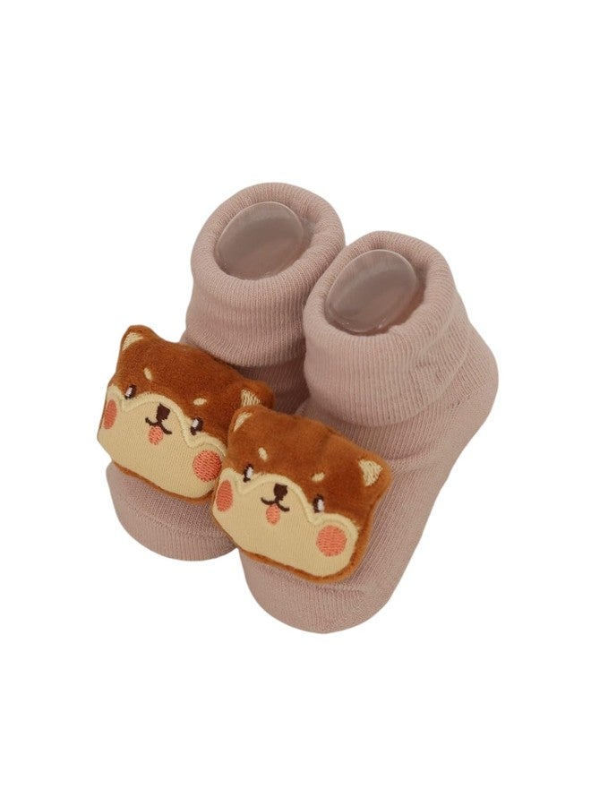 Yellow Bee Cotton Baby Animal-Themed Rattle Socks Set for Boys, Pack of 2- Beige and Blue, 0-12 Months - Image 4
