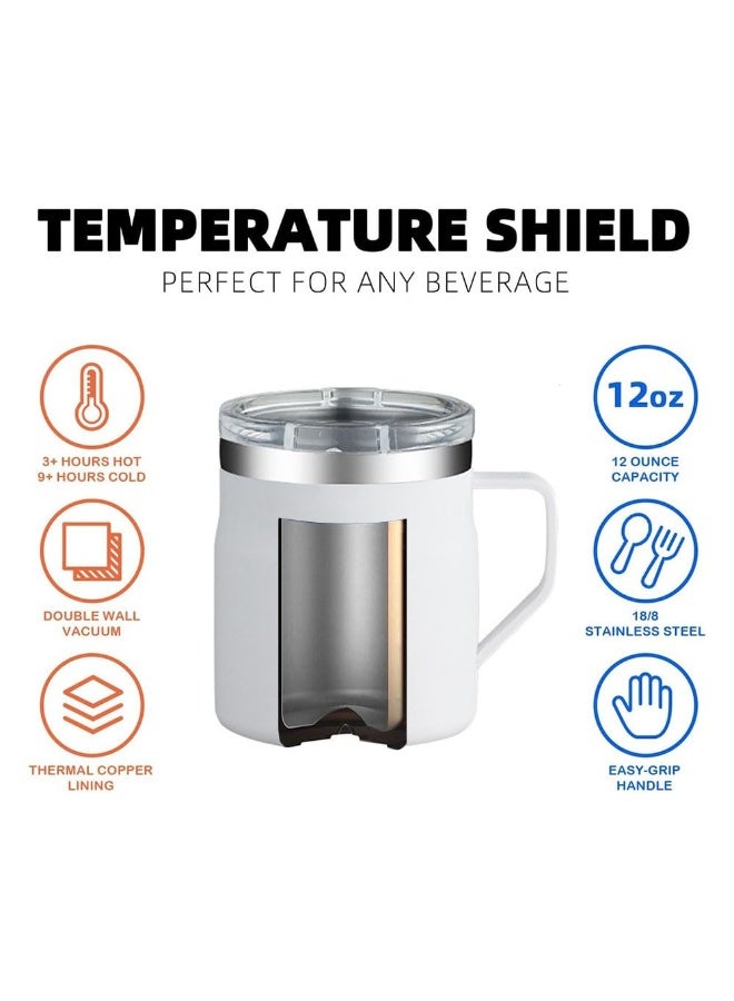 جيه زد اس كوب قهوة معزول من الفولاذ المقاوم للصدأ من JZS، كوب قهوة معزول بالفراغ مزدوج الجدار مع مقبض وغطاء (أبيض، 450 مل) - Image 3