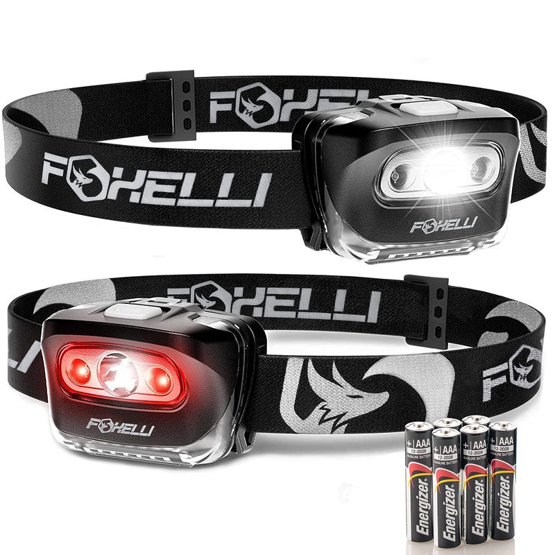 Foxelli LED Headlamp Flashlight for Adults & Kids, Running, Camping, Hiking Head Lamp with White & Red Light, Comfortable Headband, Lightweight & Waterproof, 3 AAA Batteries - Image 1