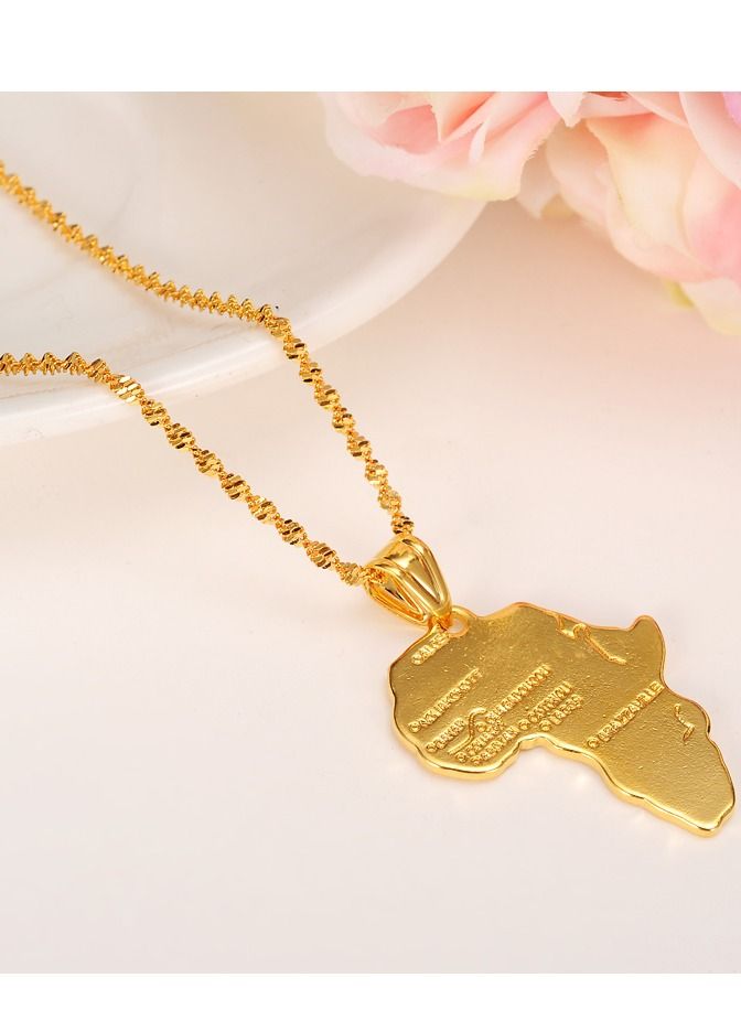 Africa Map Pendant and Letter Carved Design Map of Africa Shaped 18k Gold Plated Necklace, African gift for her, UNISEX African Pendant Gift - Image 2