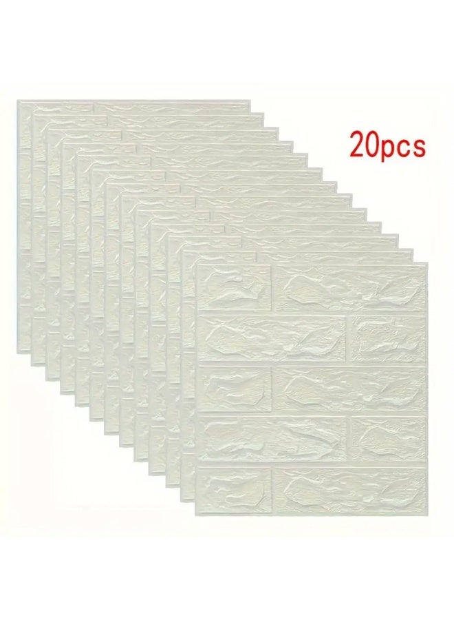 Zeemey 20pcs 3D Brick & Stone Pattern Wall Stickers - Waterproof, Self-Adhesive Vinyl Panels for Living Room, Bedroom, Office Decor  - Image 1