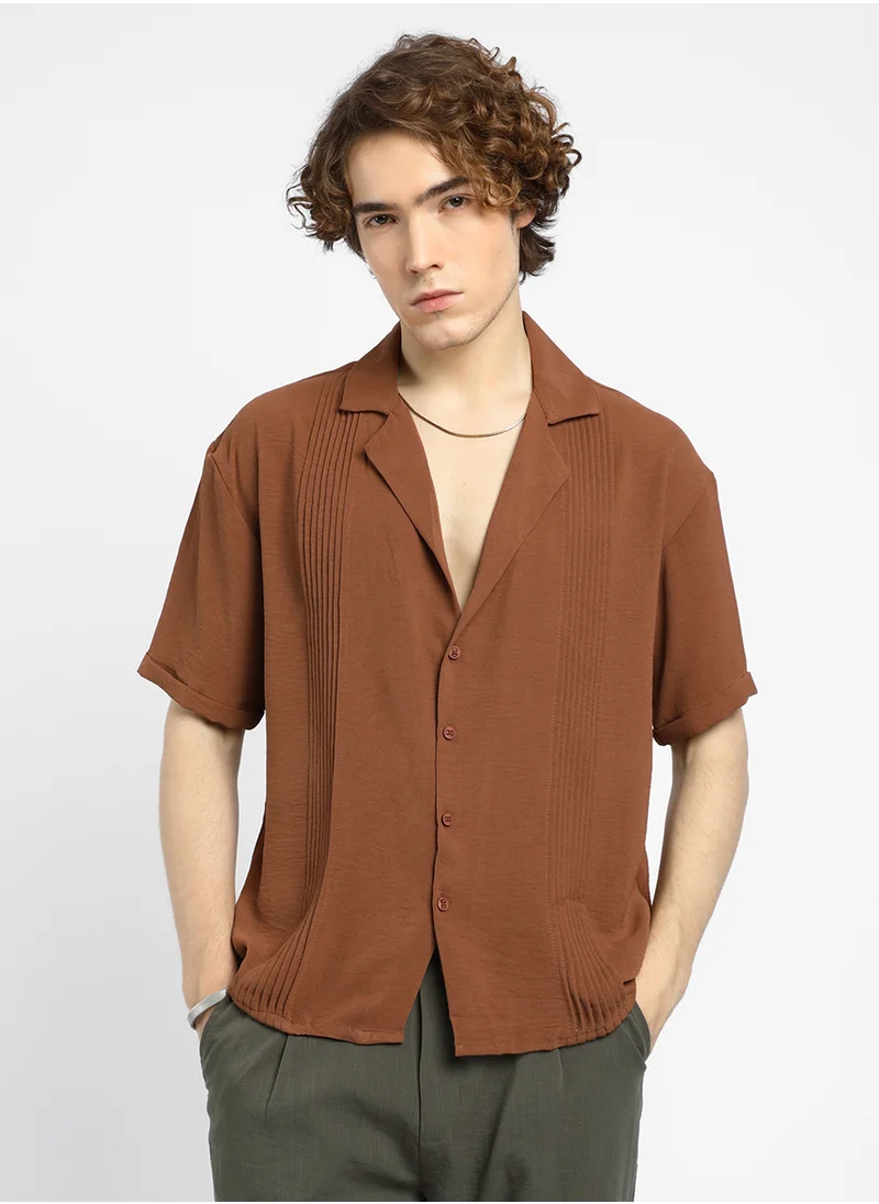 كامبوس سوترا Men's Sienna Brown Panel-Pleat Oversized Shirt