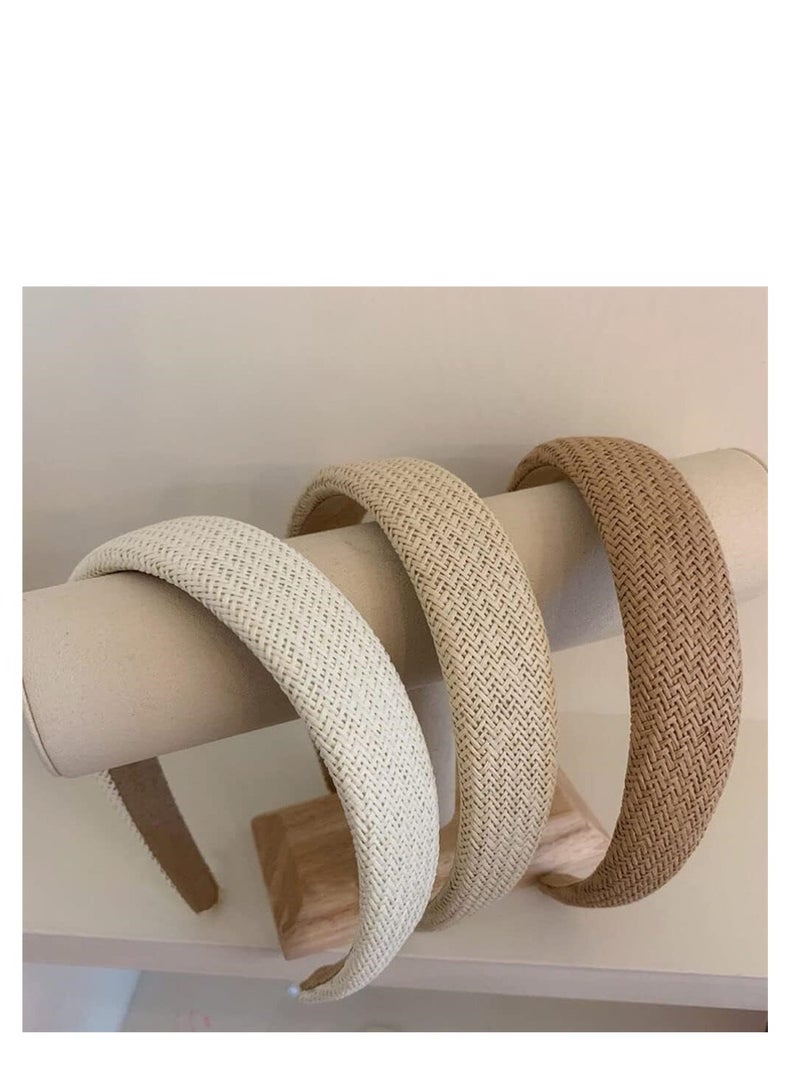 KASTWAVE Headband Boho Headbands, 3 Pack Straw Padded Headbands Rattan Wide Thick Head Band Woven Female Headbands Daily Head Band for Girl Hair Accessories - Image 2