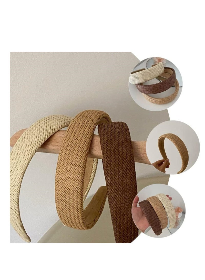 KASTWAVE Headband Boho Headbands, 3 Pack Straw Padded Headbands Rattan Wide Thick Head Band Woven Female Headbands Daily Head Band for Girl Hair Accessories - Image 4