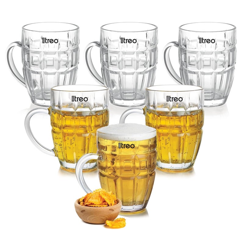TREO by Milton Windsor Beer Mug Glasses for Beer, Juice, Mocktail | Scratch Resistant & Easy to Clean | Dishwasher Safe Mug | Transparent | Set of 6, 400 ml Each - Image 1