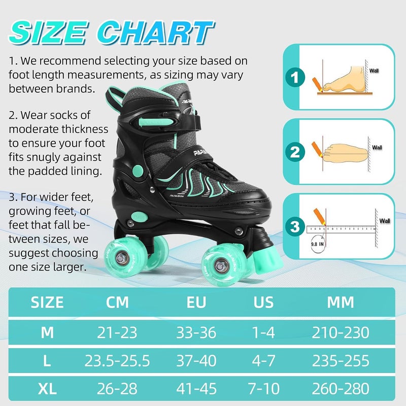 PAPAISON Roller Skates for Girls Ages 8-12, Adjustable Size Youth Women Quad Skates with Light up Wheels Indoor Outdoor - Image 2