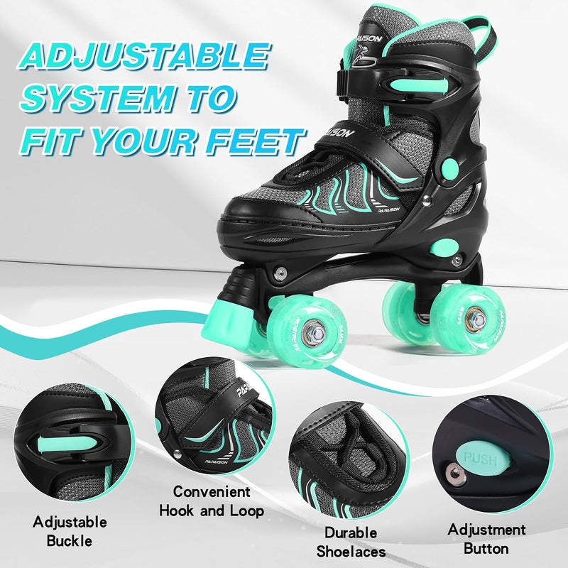 PAPAISON Roller Skates for Girls Ages 8-12, Adjustable Size Youth Women Quad Skates with Light up Wheels Indoor Outdoor - Image 1