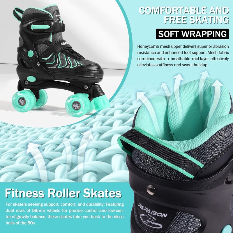 PAPAISON Roller Skates for Girls Ages 8-12, Adjustable Size Youth Women Quad Skates with Light up Wheels Indoor Outdoor - Image 5
