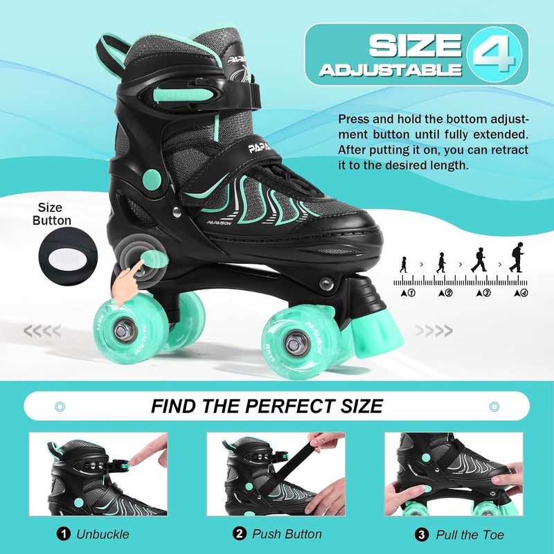 PAPAISON Roller Skates for Girls Ages 8-12, Adjustable Size Youth Women Quad Skates with Light up Wheels Indoor Outdoor - Image 3