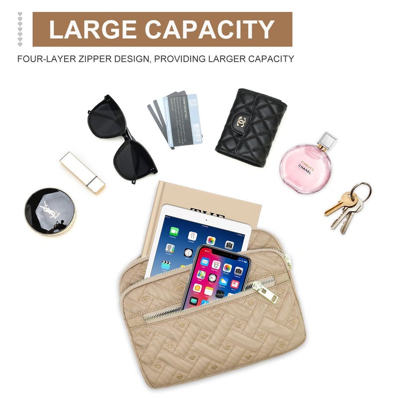 Voikukka Beige Large Nylon Crossbody Bags for Women Lightweight Quilted Purse Travel Casual Waterproof Messenger Handbag Crossbody Bags Pocket Books for Woman - Image 3