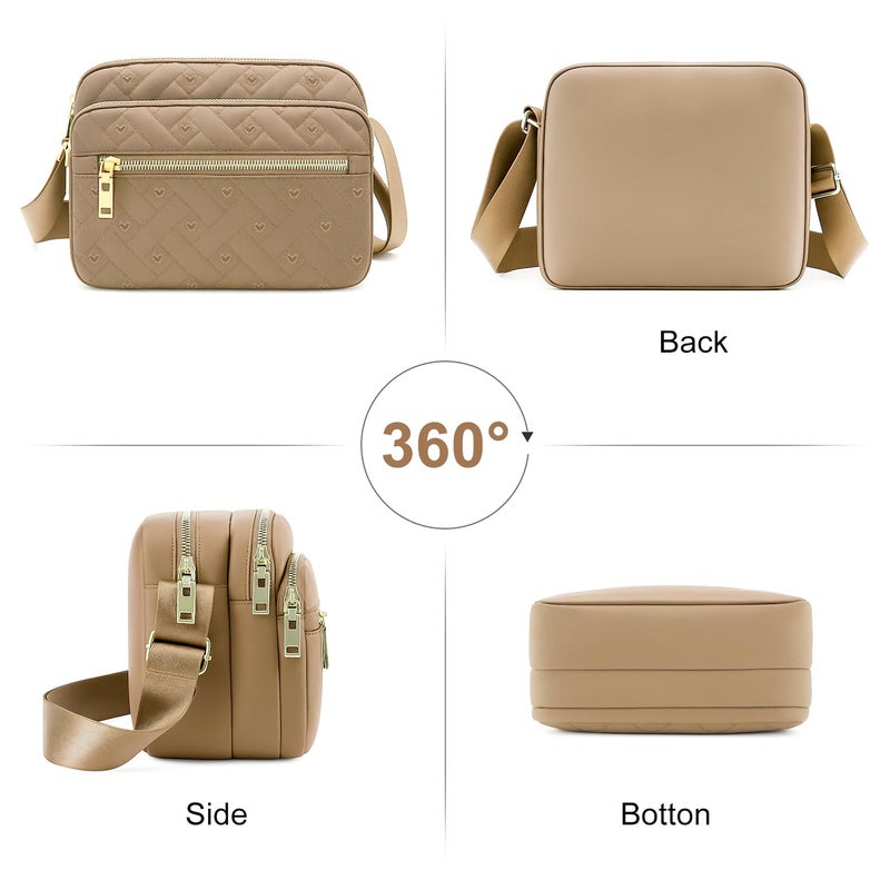 Voikukka Beige Large Nylon Crossbody Bags for Women Lightweight Quilted Purse Travel Casual Waterproof Messenger Handbag Crossbody Bags Pocket Books for Woman - Image 5