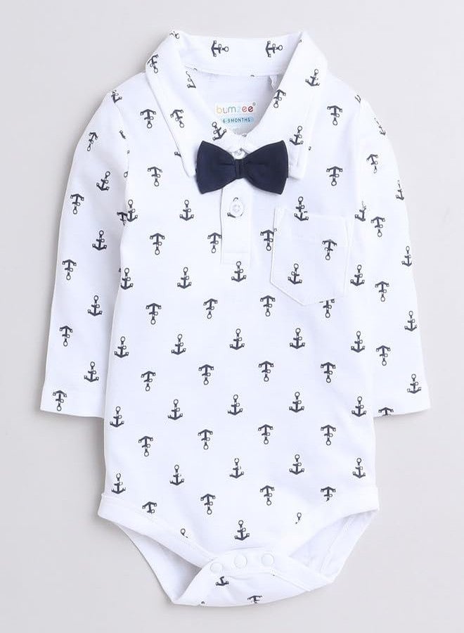 BUMZEE Navy & White Boys Full Sleeves Cotton Bodysuit Pant Set With Suspender & Cap Age - 9-12 Months (Peb9858E-nbl.wht) - Image 2