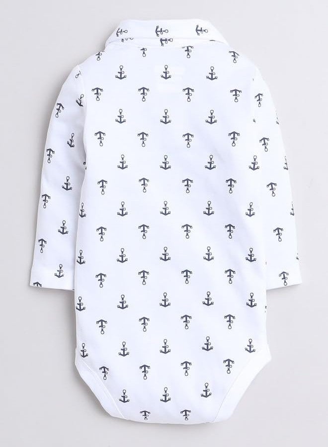 BUMZEE Navy & White Boys Full Sleeves Cotton Bodysuit Pant Set With Suspender & Cap Age - 9-12 Months (Peb9858E-nbl.wht) - Image 3