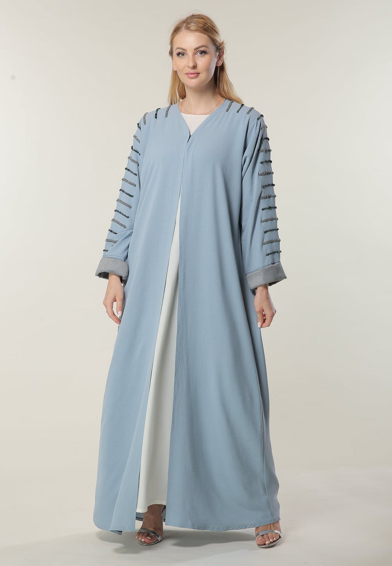 Moistreet Embroidered Open Abaya - Image 1