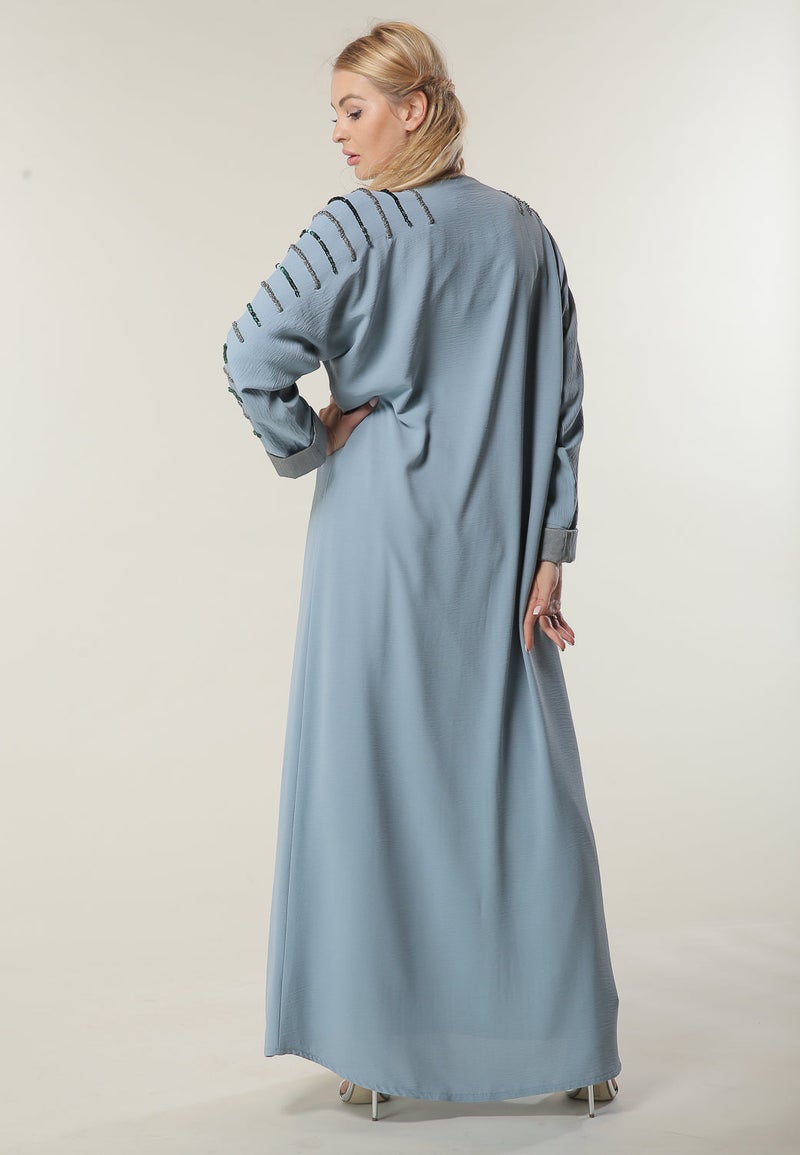 Moistreet Embroidered Open Abaya - Image 3