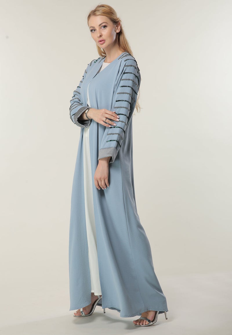 Moistreet Embroidered Open Abaya - Image 5