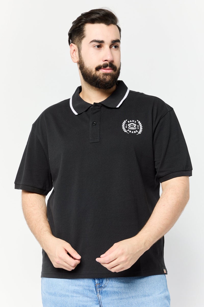 Paul Frank تي شيرت بولو بأكمام قصيرة للرجال بتصميم عادي مع شعار العلامة التجارية، أسود - Image 1