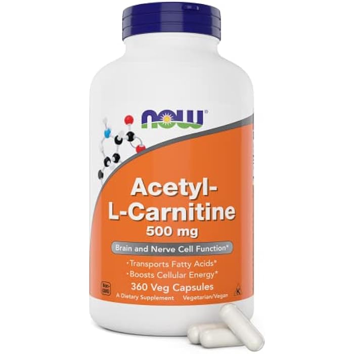 NOW Foods Now Acetyl L Carnitine 500mg, 360 Veg Capsules - Non-GMO ACL 500 mg Caps - Image 1