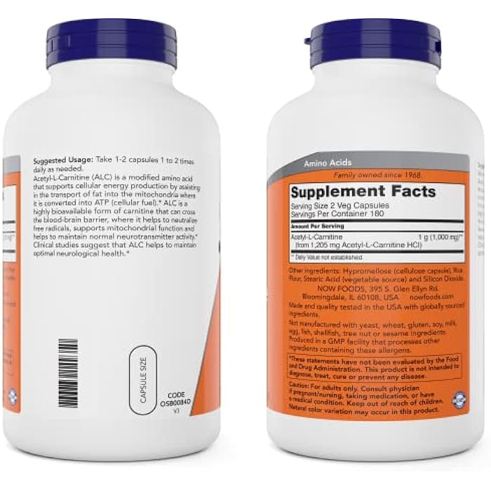 NOW Foods Now Acetyl L Carnitine 500mg, 360 Veg Capsules - Non-GMO ACL 500 mg Caps - Image 3