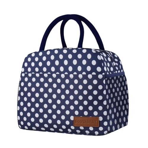 douyadady Lunch Bag WomenMen Lunch Box WomenMen BlueWhite dots - Image 1
