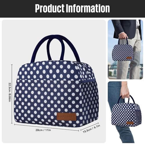 douyadady Lunch Bag WomenMen Lunch Box WomenMen BlueWhite dots - Image 3