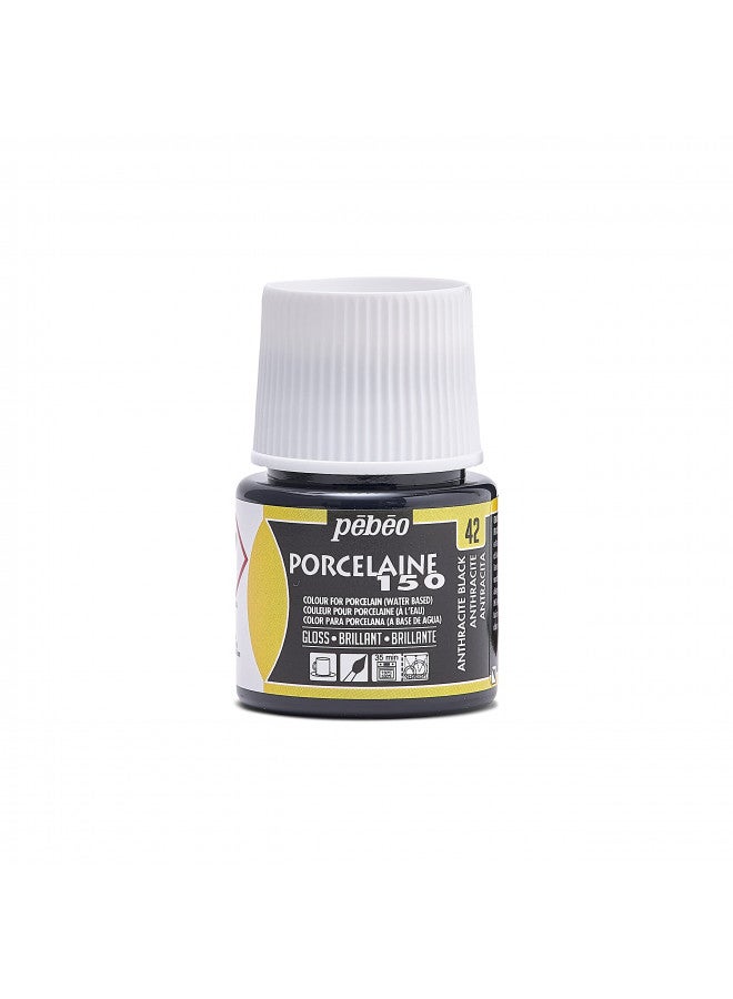 Pebeo PEBEO Porcelaine 150 Ceramic Paint - Water-Based High-Gloss Color Paints for Porcelain, Premium Art Supplies, Non-Toxic & Heat-Safe, Anthracite Black, 1.5 Fl Oz (Pack of 1) (024-042)  - Image 1