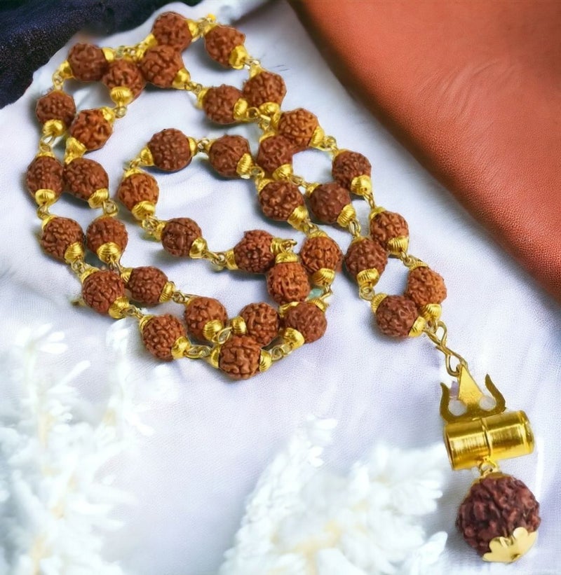 Shree Ju قلادة مالا بسلسلة ذهبية مع خرز رودراکشا للرجال والنساء - Image 2