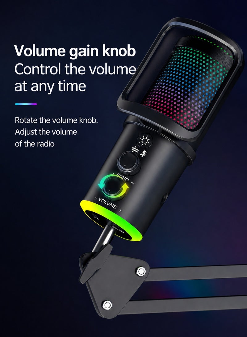 مايكروفون مكثف USB مع إضاءة RGB وإلغاء الضوضاء، مثالي للألعاب والبث المباشر والتسجيل. - Image 4