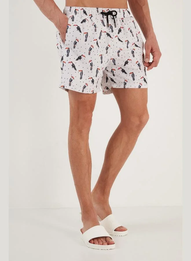 بوراتي شورت سباحة رجالي بنقوش  برباط خصر وجيب