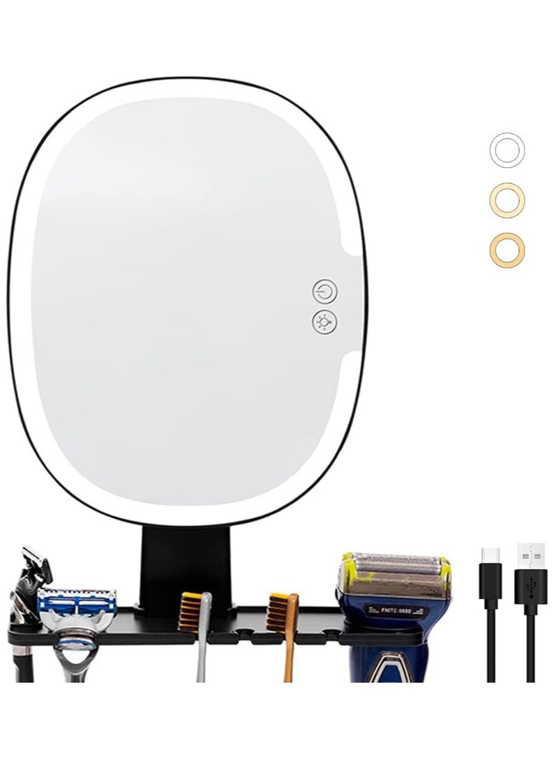 Fogless Shower Mirror with Light for Shaving & Makeup, AZONEE Dimmable 3 Colors Anti-Fog Bathroom Mirror with Razor Holder - Image 1