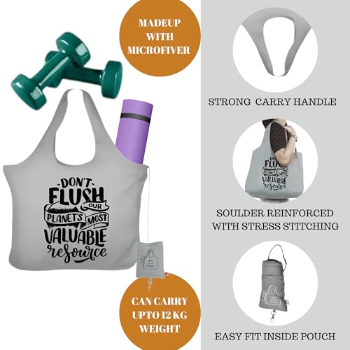 IVILLAGE Unisex Foldable Reusable Hand Bags for Shopping & Daily Essentials | Stylish Designer Tote & Shopper Bag | Compact, Lightweight, & Eco-Friendly Handbag with 12Kg Capacity - Grey - Image 4