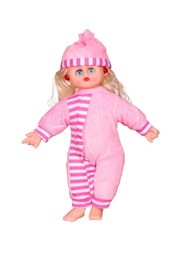 BUKILY Soft Baby Doll, 12 Inch Plush Toy with Striped Outfit and Matching Cap, Educational Play Doll for Kids (Pink) - Image 1