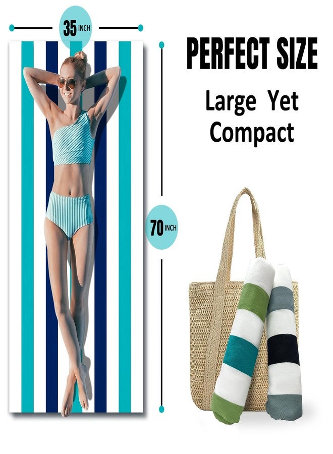 cabanana Large Oversized Beach Towel - Microfiber Sand Free 35 x 70 Inch Quick Dry Lightweight Pool Towel for Adults, Thin Striped Swim Towel (Turquoise) - Image 3