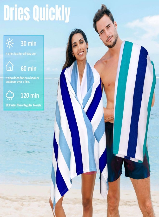cabanana Large Oversized Beach Towel - Microfiber Sand Free 35 x 70 Inch Quick Dry Lightweight Pool Towel for Adults, Thin Striped Swim Towel (Turquoise) - Image 2