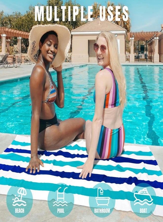 cabanana Large Oversized Beach Towel - Microfiber Sand Free 35 x 70 Inch Quick Dry Lightweight Pool Towel for Adults, Thin Striped Swim Towel (Turquoise) - Image 4