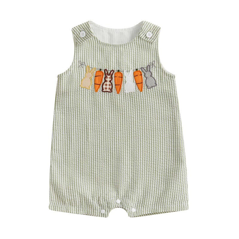 Ayalinggo Toddler Boy Easter Outfit Bunny Carrot Embroidery Jumpsuit Sleeveless Overall Spring Palysuit Easter Clothes 0-3 Y (Light Green, 0-6 Months) - Image 1